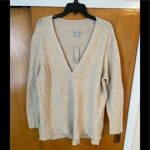 Chico’s Herringbone V-Neck Sweater Tunic - Size 3 NWT